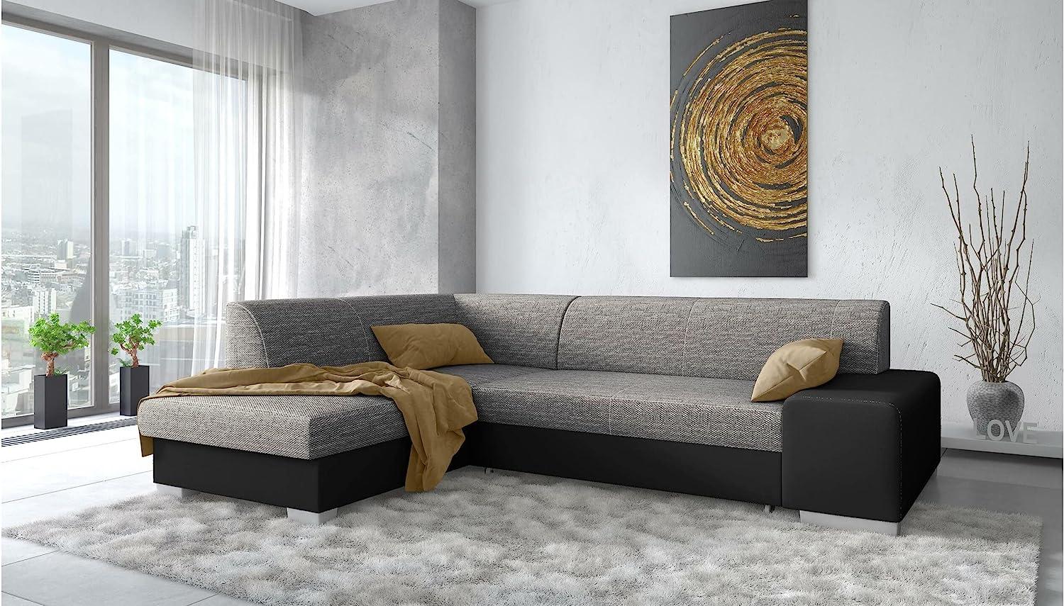 Stylefy Panaro Ecksofa Kunstleder MADRYT Strukturstoff BERLIN Schwarz Dunkelgrau Links mit Bild 1