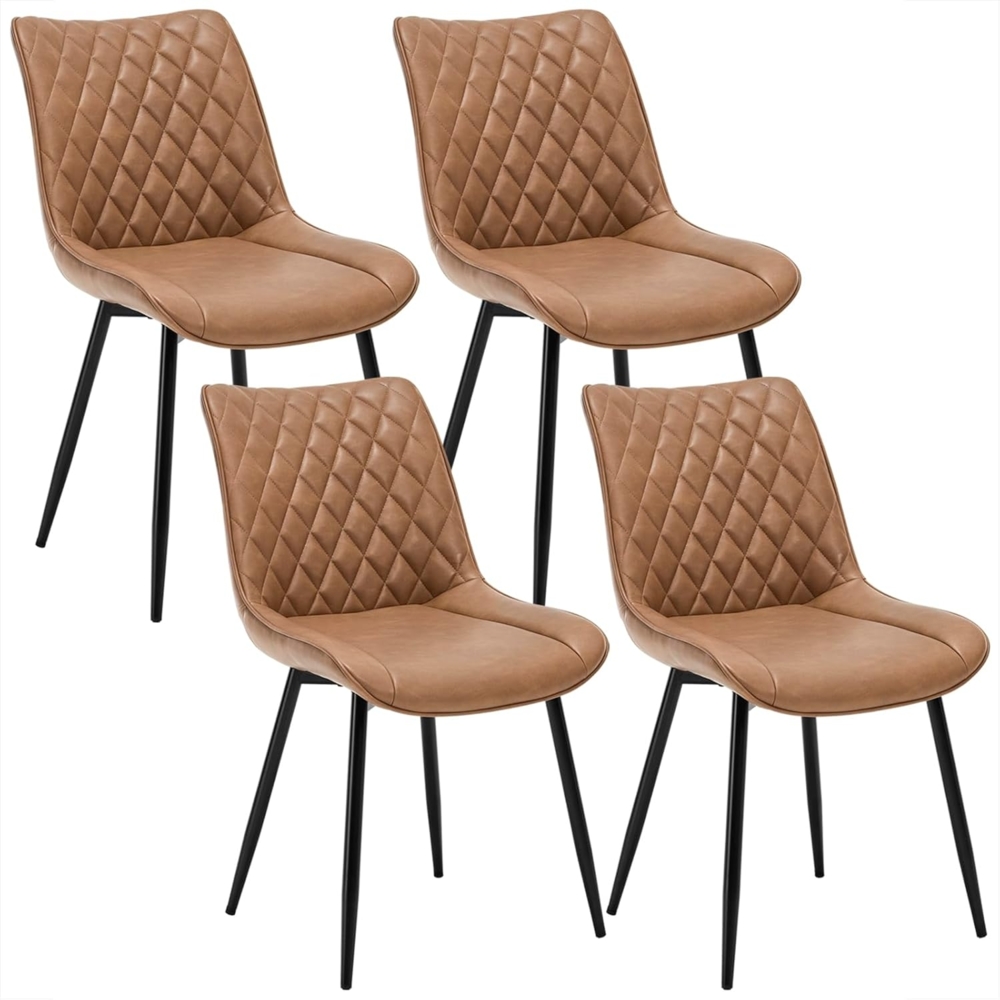 WOLTU 4 x Esszimmerstühle 4er Set Esszimmerstuhl Küchenstuhl Polsterstuhl Design Stuhl mit Rückenlehne, mit Sitzfläche aus Kunstleder, Gestell aus Metall, Antiklederoptik, Hellbraun, BH210hbr-4 Bild 1