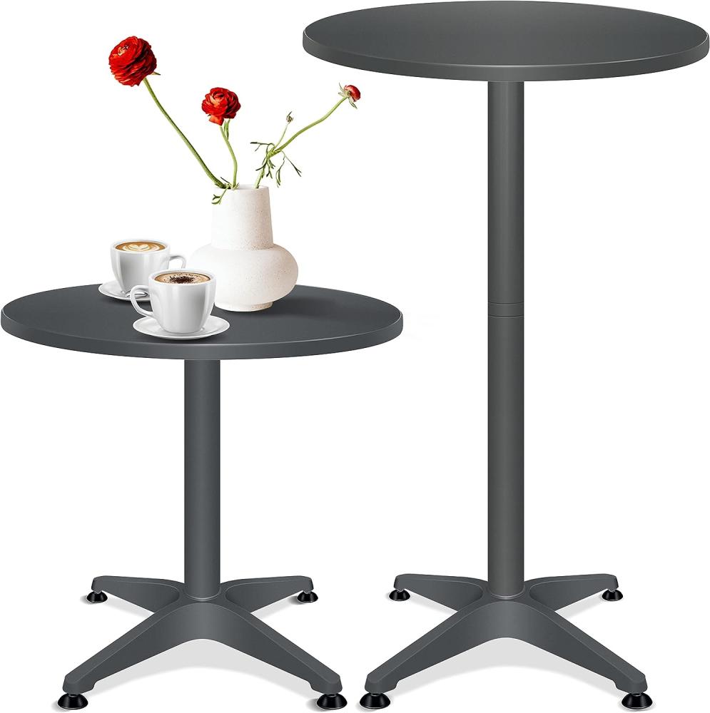 KESSER® 2in1 Stehtisch Bistrotisch Aluminium Edelstahlplatte | höhenverstellbar | 70cm / 115cm | Partytisch Tisch | In- & Outdoor | Hochzeit | Empfangstisch | 4 Standfüße und Regencover Anthrazit, Ø 60 cm, 1er Set Bild 1