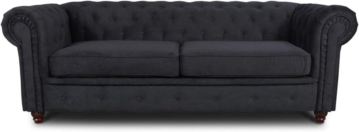 Sofa Chesterfield Asti 3-Sitzer, Couch 3-er, Glamour Design, Couchgarnitur, Sofagarnitur, Holzfüße, Polstersofa - Wohnzimmer (Schwarz (Capri 19)) Bild 1