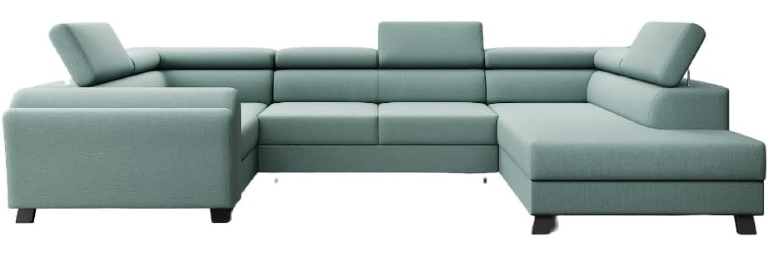 Designer Sofa Emilio mit Schlaf- und Klappfunktion Stoff Grün Rechts Bild 1