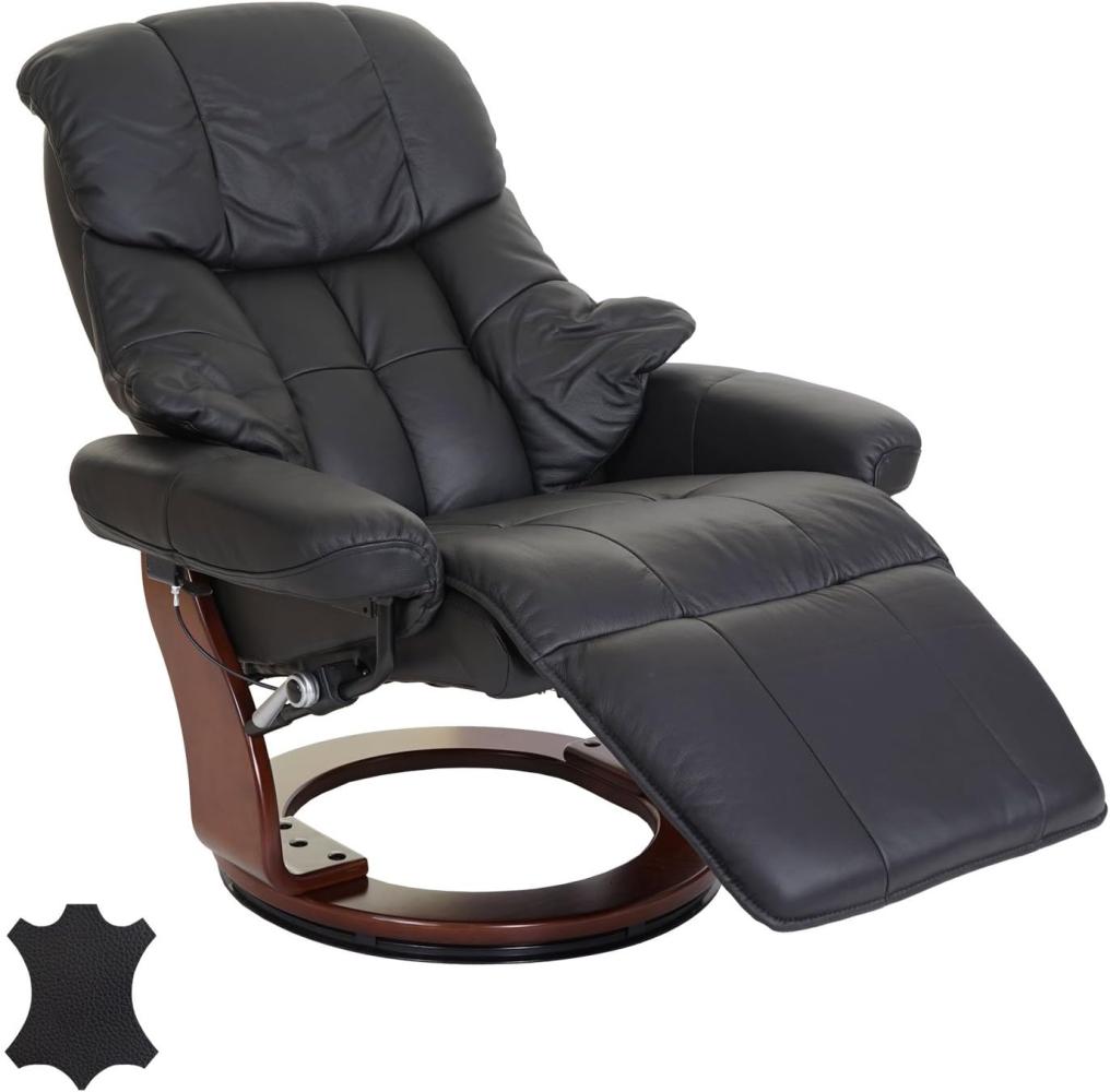 MCA Relaxsessel Calgary 2, Fernsehsessel Sessel, Echtleder 150kg belastbar ~ schwarz, Walnuss-Optik Bild 1