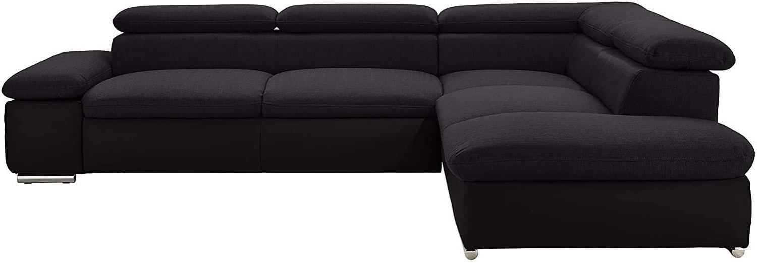 Cavadore Ecksofa Alcade mit Ottomane rechts / Polstercouch mit Kopfteil- und Armteilverstellung / 272x79-94x226 / Materialmix Dunkelbraun/Braun Bild 1