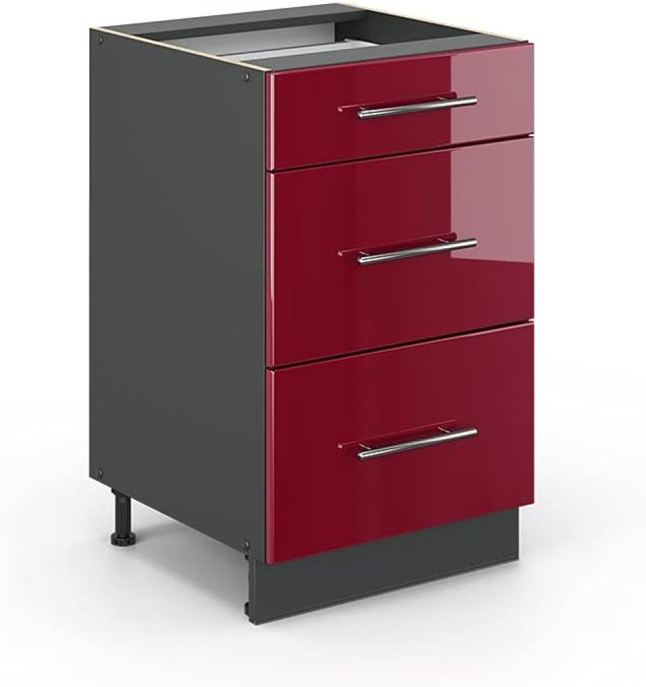 Vicco Schubunterschrank 50 cm Küchenschrank Hängeschrank Küchenzeile Fame-Line (Bordeaux Hochglanz) Bild 1