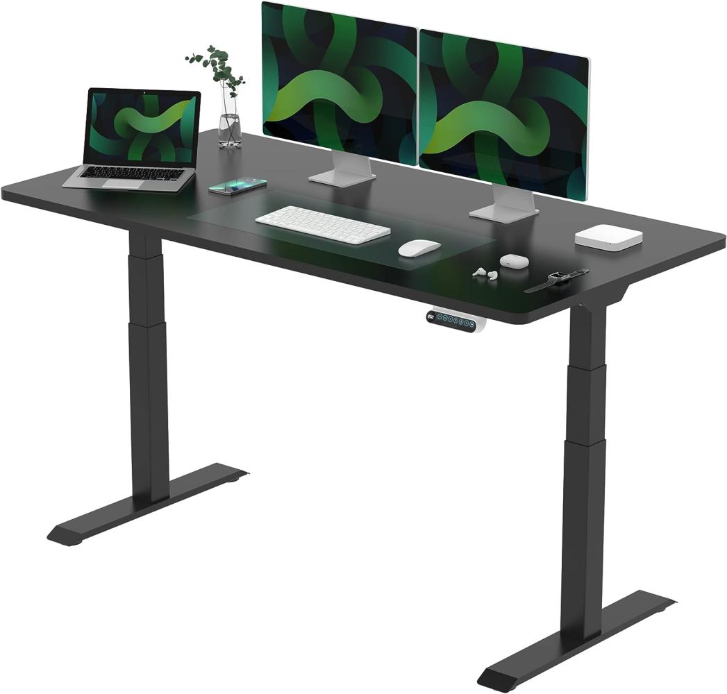 Flexispot E6 Elektrisch höhenverstellbarer Schreibtisch | Ergonomischer Steh-Sitz Tisch mit Memory Funktion | Beugt Rückenschmerzen vor & Macht produktiver(Schwarz, Gestell Schwarz, 160x80 cm) Bild 1