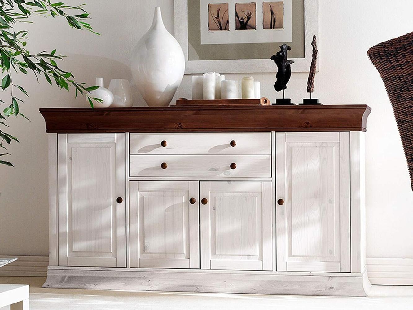 Sideboard >Boston< in Weiß/Rustikal aus Massivholz - 181 x 100 x 45 cm (BxHxT) Bild 1