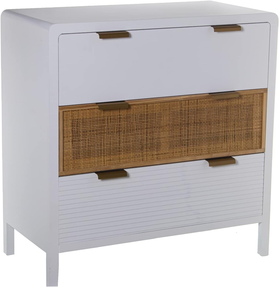 DRW Kommode mit 3 Schubladen aus MDF und Rattan in Weiß und Natur 80 x 40 x 82 cm, estandar Bild 1