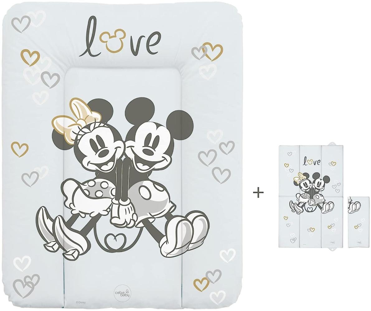 Ceba Baby Wickelauflage - Weiche Wickelunterlage zum Wechseln von Windeln, mit Disney-Motiven - Robustes PVC, abwaschbar - Wickeltischauflage - 70x50 cm - Minnie & Mickey Grau Bild 1