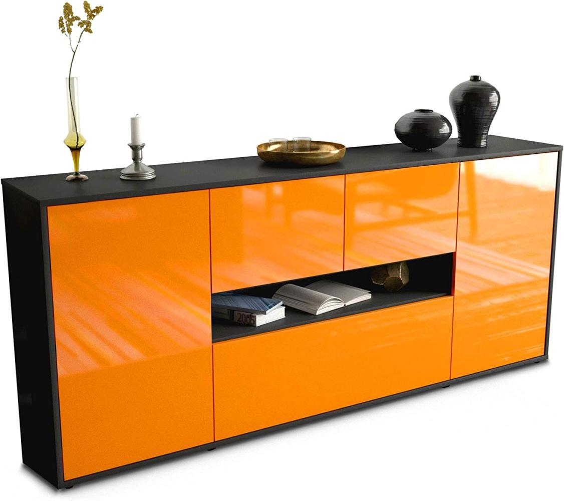 Stil. Zeit Sideboard Olaf - Korpus anthrazit matt - Front Hochglanz Mandarine (180x79x35cm) Push-to-Open Technik & Leichtlaufschienen Bild 1