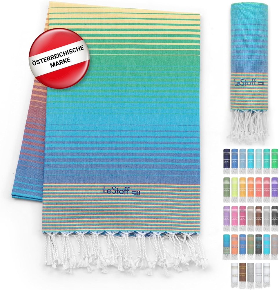 LeStoff das traditionelle Hamamtuch Strandtuch Badetuch Saunatuch Duschtuch Spa Sport Yoga Reisen 100% Bio-Baumwolle. Nachhaltig, natürlich, weich und vorgewaschen. (95x180 cm, Rainbow) Bild 1