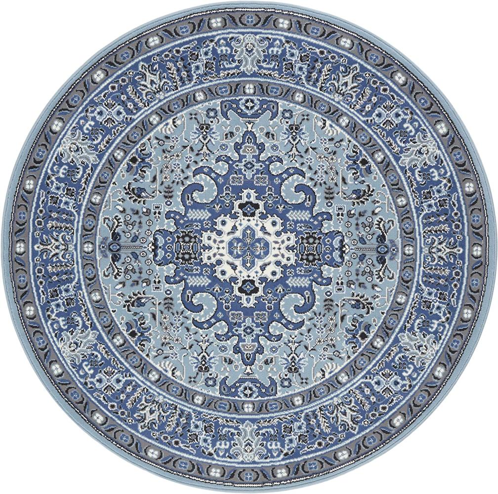 Orientalischer Kurzflor Teppich Skazar Isfahan Himmelblau - 160 cm Durchmesser Bild 1