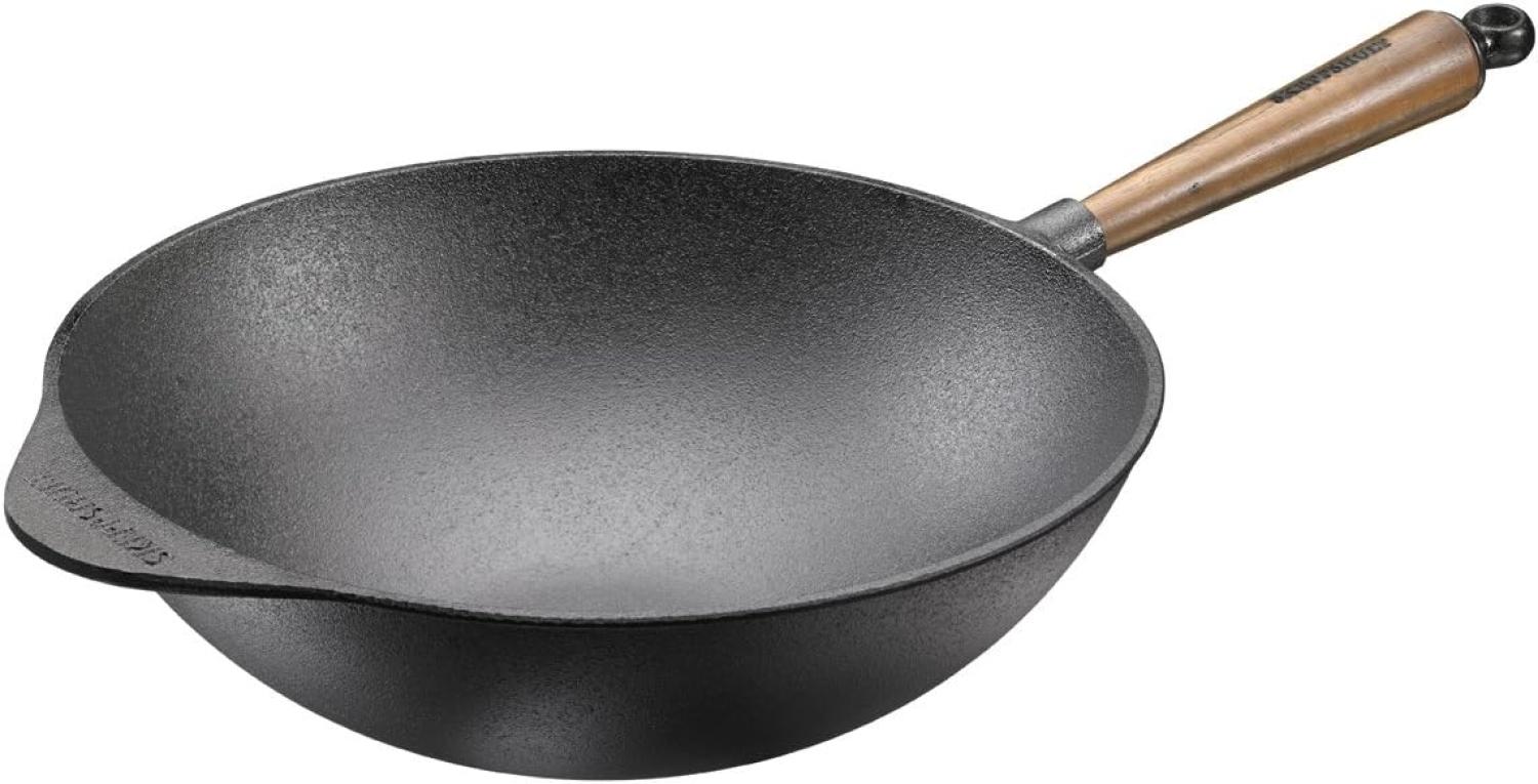 Skeppshult Wok Gusseisen mit Walnussholzgriff - Schwarz - 29 bis 32 cm Bild 1