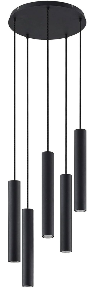 Lindby Hängeleuchte Sanad, dimmbar, Leuchtmittel nicht inklusive, Modern, Stahl, sandSchwarz, 5 flammig, GU10, Deckenlampe Bild 1