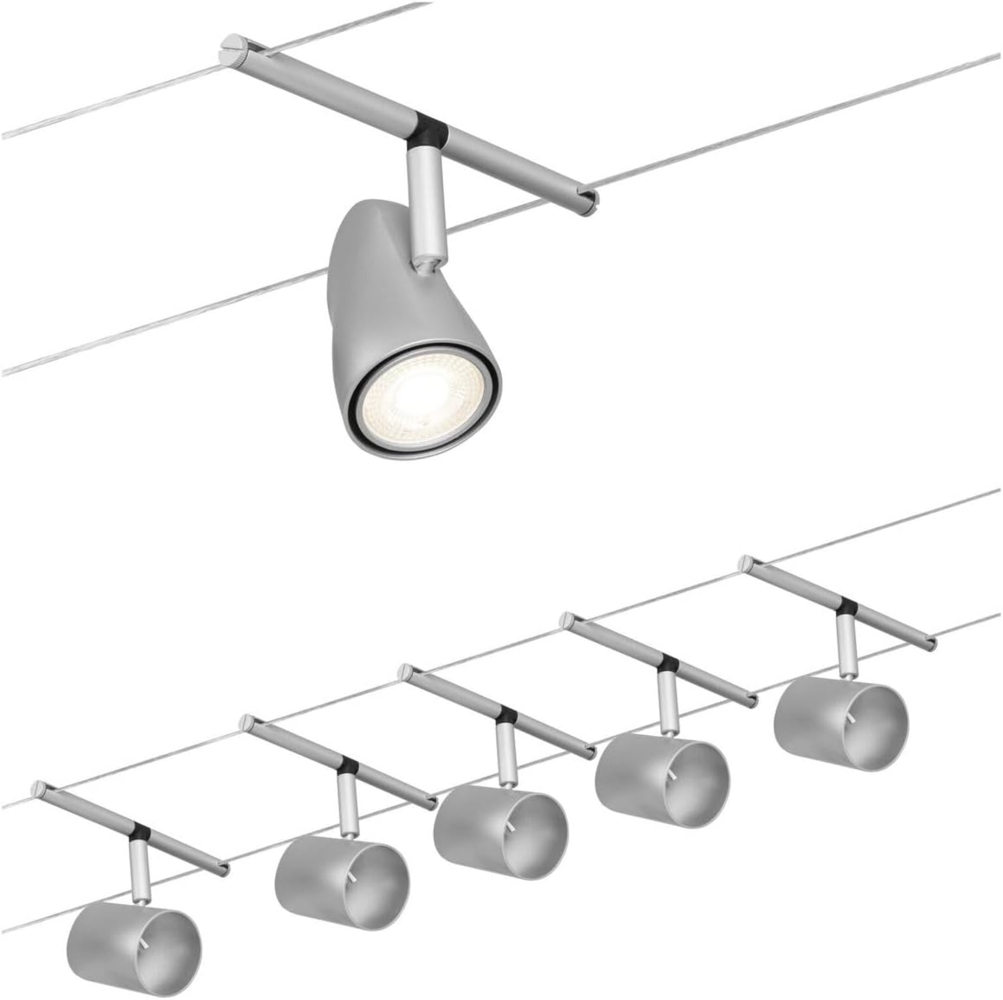 Paulmann No. 94465 Seilsystem, Cup Basisset, Chrom matt, 5x max. 10W, DC 60VA, 12,4 x 1.000 x 10 cm Bild 1