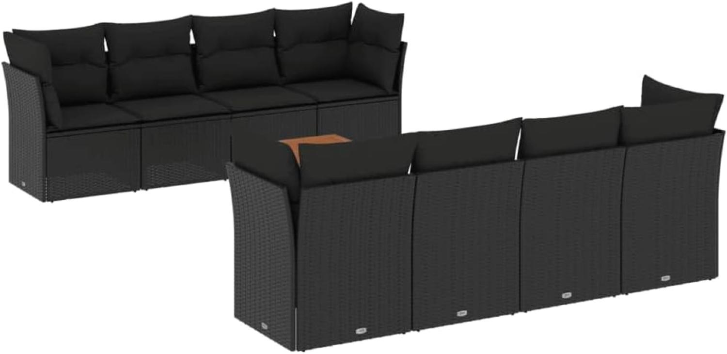 vidaXL 9-tlg. Garten-Sofagarnitur mit Kissen Schwarz Poly Rattan 3223521 Bild 1