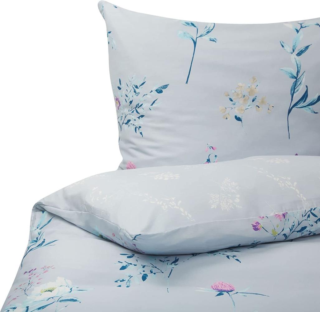 Bettwäsche-Set Blumenmuster EVERGREEN 155x220 cm Baumwoll-Satin Hellblau Bild 1