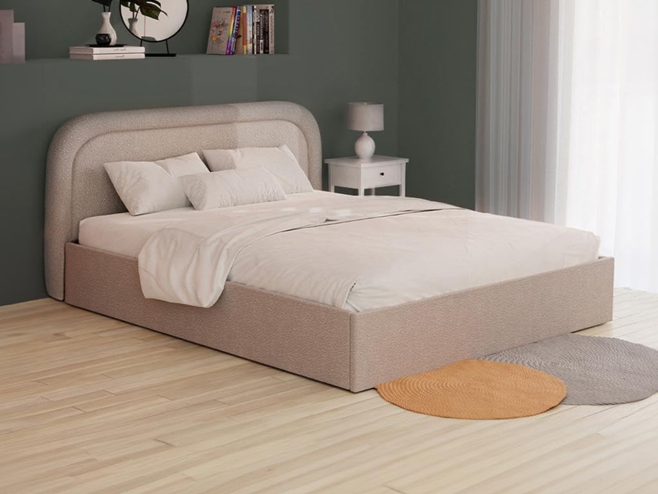Vente-unique - Bett mit Bettkasten - 200 x 200 cm - Bouclé-Stoff - Beige - FIREZA Bild 1