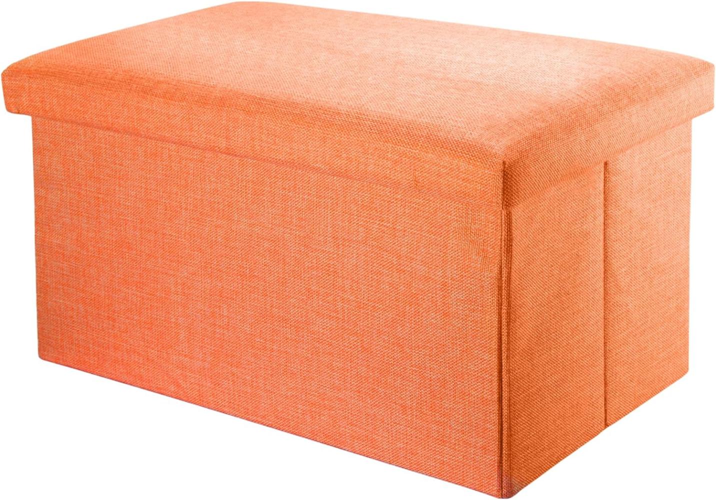 INTIRILIFE Faltbare Sitzbank 78x38x38 cm in MANDARINEN ORANGE - Sitzwürfel mit Stauraum und Deckel aus Stoff in Leinen Optik - Sitzcube Fußablage Aufbewahrungsbox Truhe Sitzhocker Bild 1