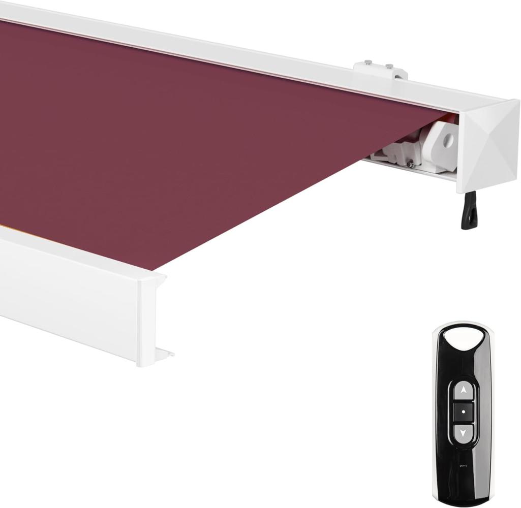 Paramondo Kassettenmarkise Line Markise elektrisch 350x300 cm weinrot weiß Bild 1