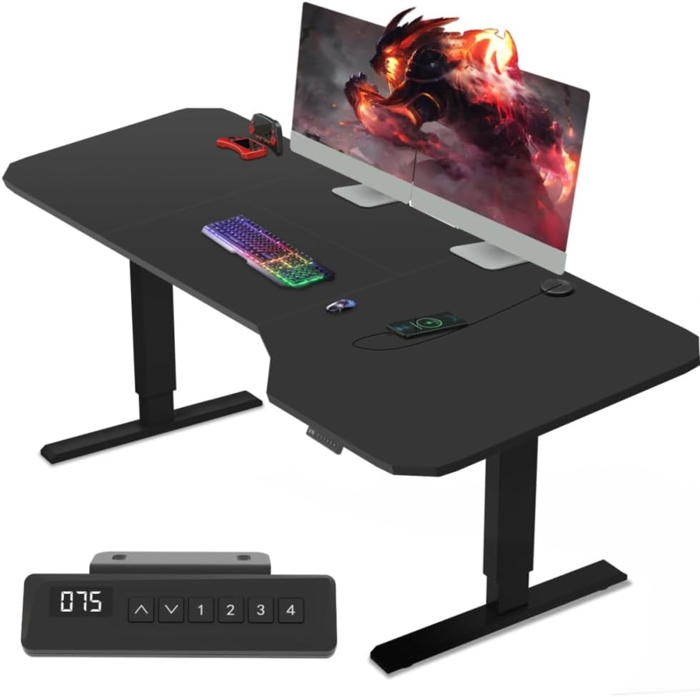 JUMMICO HöHenverstellbarer Schreibtisch 180x85 cm L-förmiger Schreibtisch Höhenverstellbar Elektrisch,Ergonomie Gaming Tisch mit Haken (Schwarz) Bild 1