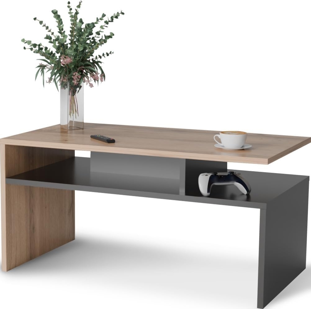 MeblePitus. pl Eiche/schwarz glänzender Couchtisch für das Wohnzimmer - modernistischer Look, minimalistischer Stil Betonelement Bild 1