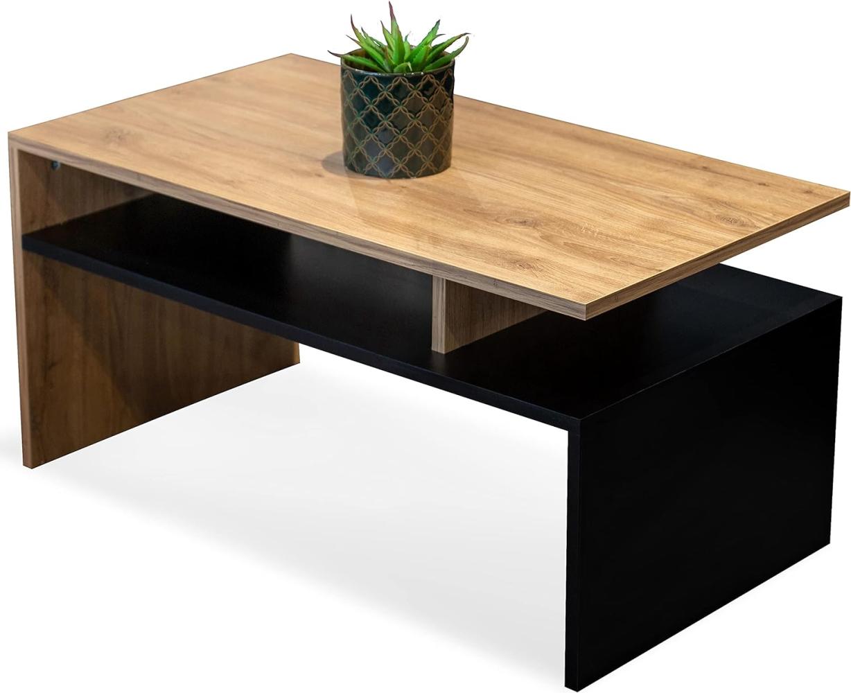 MeblePitus. pl Eiche/schwarz glänzender Couchtisch für das Wohnzimmer - modernistischer Look, minimalistischer Stil Betonelement Bild 1