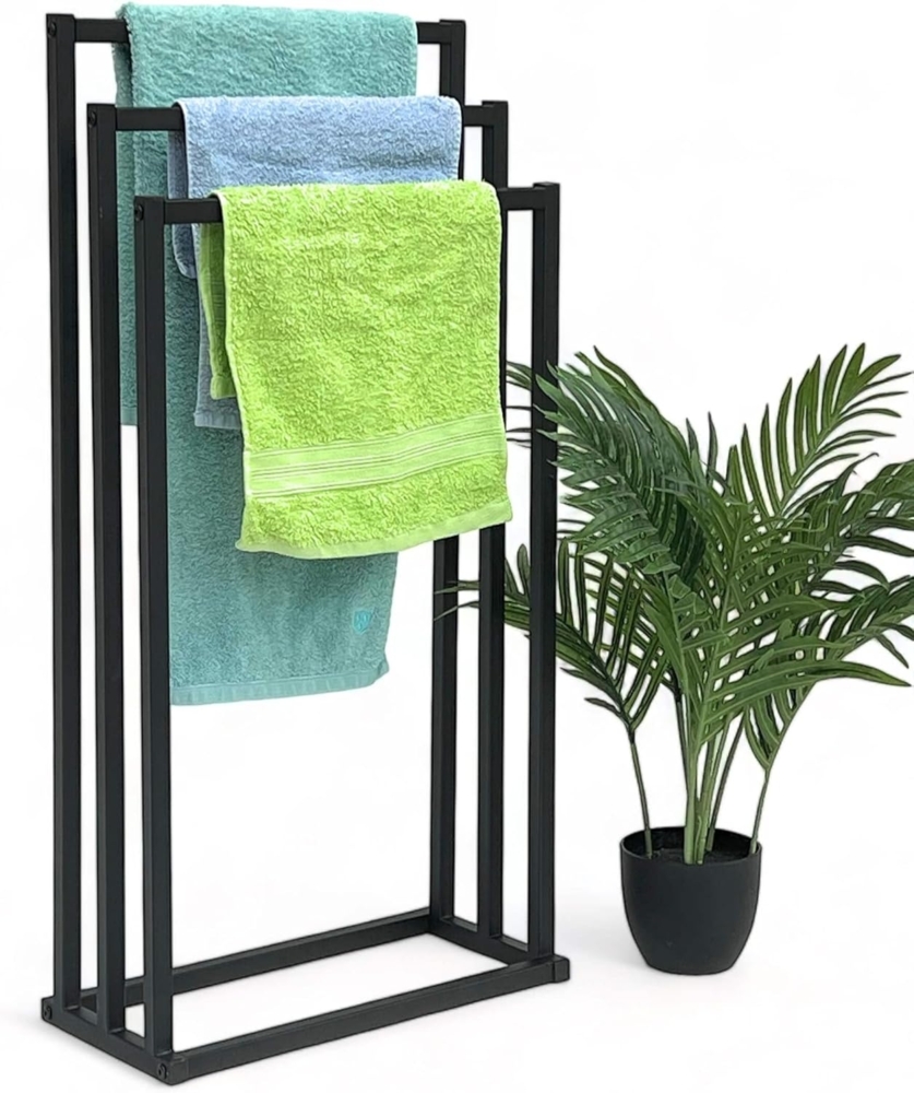 DanDiBo Handtuchhalter Stehend Handtuchständer Freistehend Schwarz Matt Metall 96498 Badetuchhalter mit 3 Handtuchstangen Badezimmer Badezimmermöbel Modern Bild 1