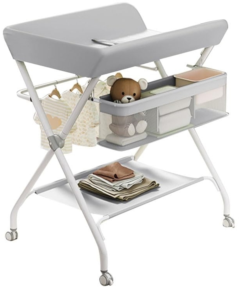 Virimolo Baby Wickelkombi, Klappbare Wickelkommode, Mobil Wickeltisch für Neugeborene und Kleinkinder, Baby Wickelstation mit Rollen bis zu 25 Kg Bild 1