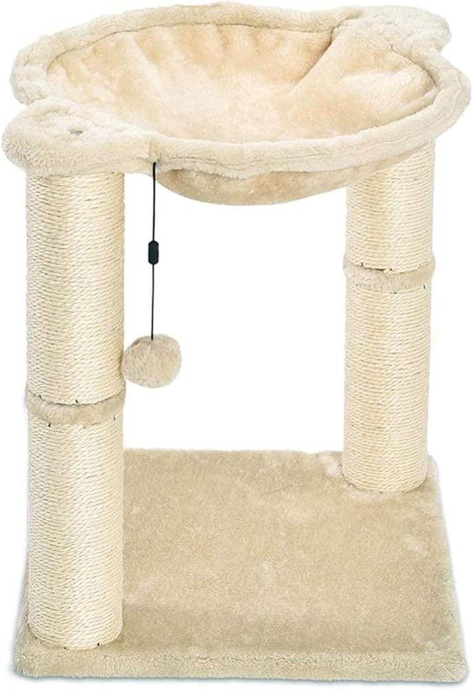 Amazon Basics – Katzen-Kratzbaum mit Haus, Hängematte, Bett und Kratzstamm, 41 x 51 x 41 cm, beige Bild 1