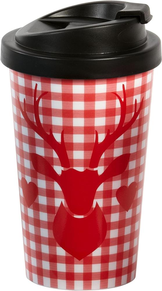infinite by GEDA LABELS (INFKH) Hirsch kariert Coffee to go Becher, Kunststoff, Rot-weiß, 9 x 9 x 17 cm Bild 1