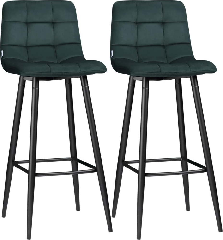 HOMCOM 2er-Set Barhocker, Bistrohocker mit Fußstütze, Barstuhl, Samt-Bezug, Küchenstuhl, Tresenhocker-Set mit Stahlbeinen für Wohnzimmer, Esszimmer, Grün, 42 x 47 x 105 cm Bild 1