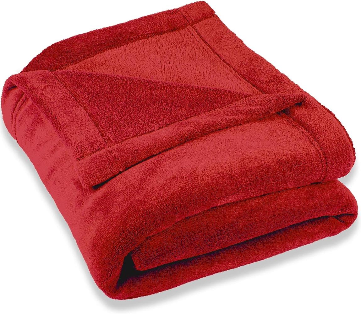 CelinaTex Flauschige Kuscheldecke XXL 220 x 240 cm rot Decke Sofa warm Wohndecke weich Mikrofaser Fleece Oeko-TEX Montreal Bild 1