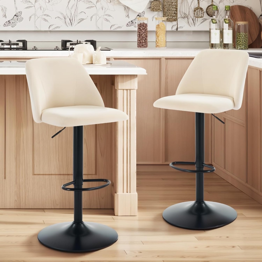 COLAMY Barhocker 2er Set mit Rückenlehne & 360° Drehfunktion, Höhenverstellbar (63,5-84,5 cm), Küchenhocker aus PU-Kunstleder, Stühle für Kücheninsel, Esszimmer oder Home-Bar, Beige Bild 1