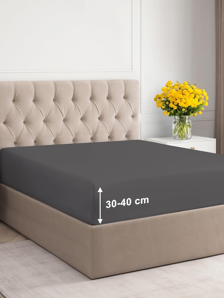 Spannbettlaken 135x190 cm – 40 cm Steghöhe – Aus gebürsteter Polyester-Mikrofaser – Spannbetttuch geeignet für Boxspringbetten – Passt auf Matratzen bis zu 40 cm – OEKO-TEX Zertifiziert, Dunkelgrau Bild 1