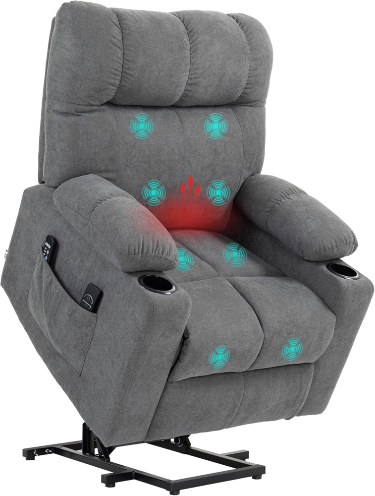 HOMCOM Massagesessel Elektrischer Aufstehsessel, mit Liegefunktion, Fernsteuerung (Relaxsessel, 1-St, Fernsehsessel), für Wohnzimmer, Arbeitszimmer, Grau Bild 1