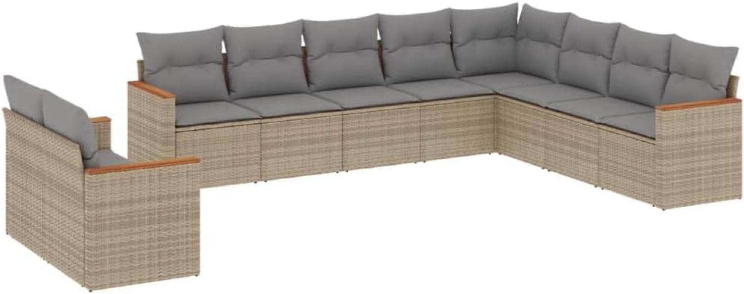 vidaXL 10-tlg. Garten-Sofagarnitur mit Kissen Beige Poly Rattan 3258517 Bild 1