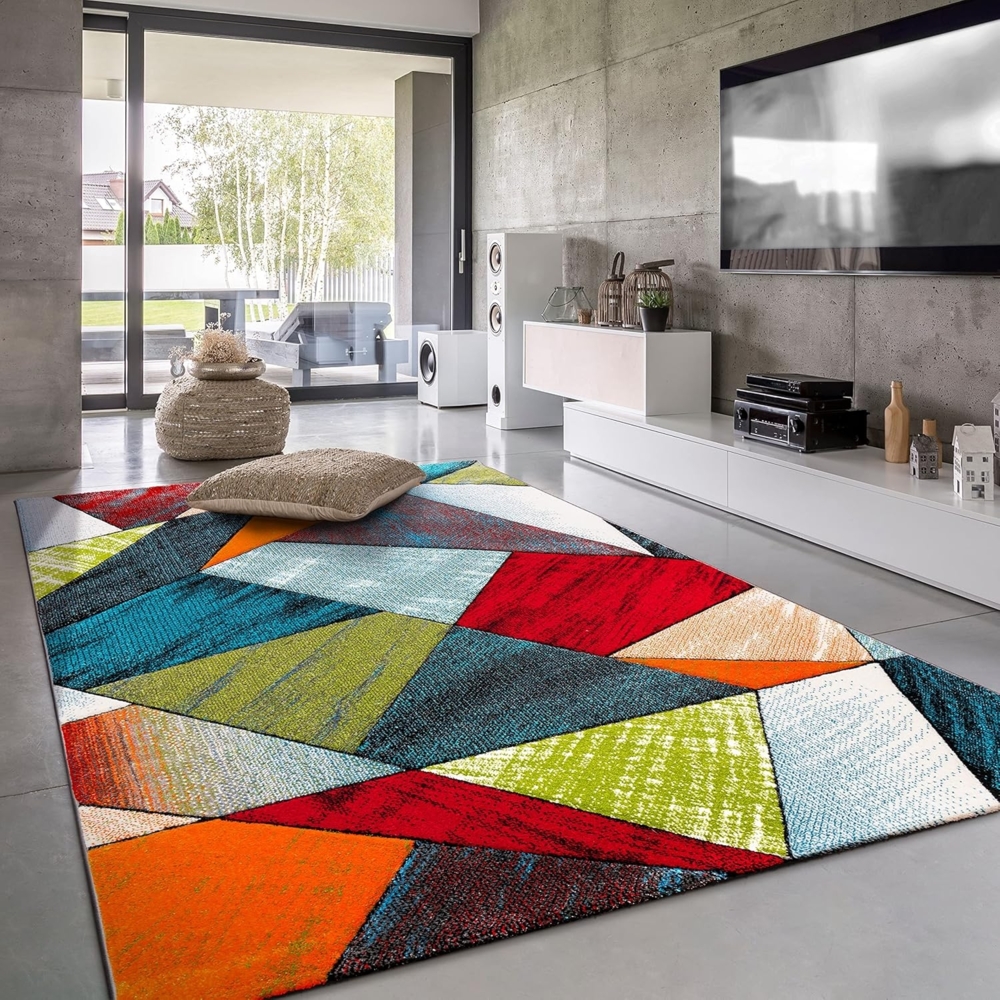 Paco Home Teppich Wohnzimmer Kinderzimmer Kurzflor Moderne 3D Optik Kariert Geometrische Muster, Grösse:240x330 cm, Farbe:Bunt 5 Bild 1