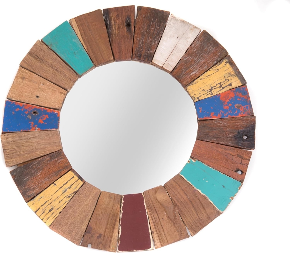Wandspiegel Poppy Recyclingholz massiv, rund bunt Bild 1