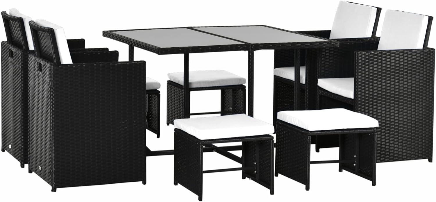 Outsunny - Polyrattan Essgruppe 21 tlg. Rattan Sitzgruppe 4 Stühle 4 Hocker inkl. Kissen - schwarz - Outsunny Bild 1