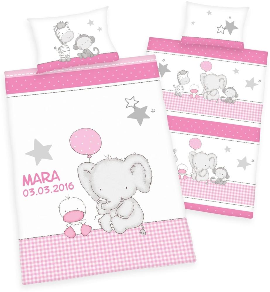 Wolimbo Baby Bettwäsche mit Namen 100x135 cm - Motiv Elefant - für Kinder Junge und Mädchen Set Bild 1