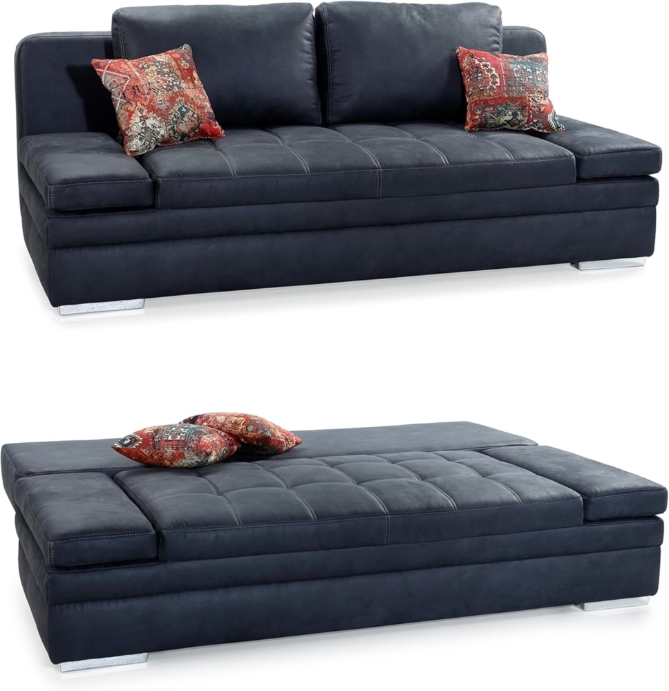 luma-home Schlafsofa 15118, mit Bettkasten 200 cm breit, Armlehnen verstellbar, Bettfunktion, attrakt. Steppung, Mikrofaser Antikleder-Optik Anthrazit Bild 1