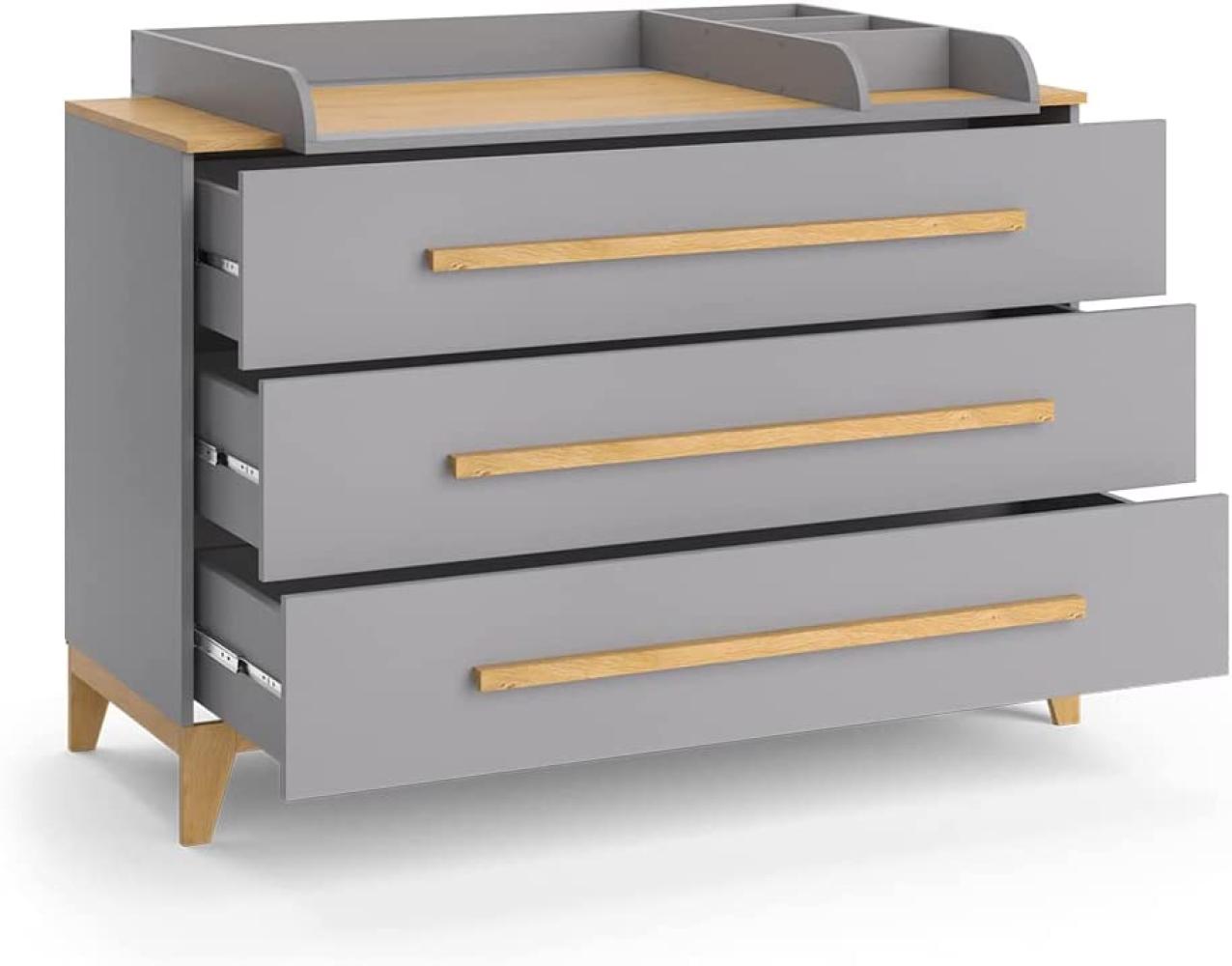 VitaliSpa 'Malia' Wickelkommode Wickeltisch Wickelschrank Grau Eiche modern 133x90 cm Kinderzimmer Möbel Babymöbel Wickelaufsatz Wickelauflage Schublade Wickelkombi Bild 1