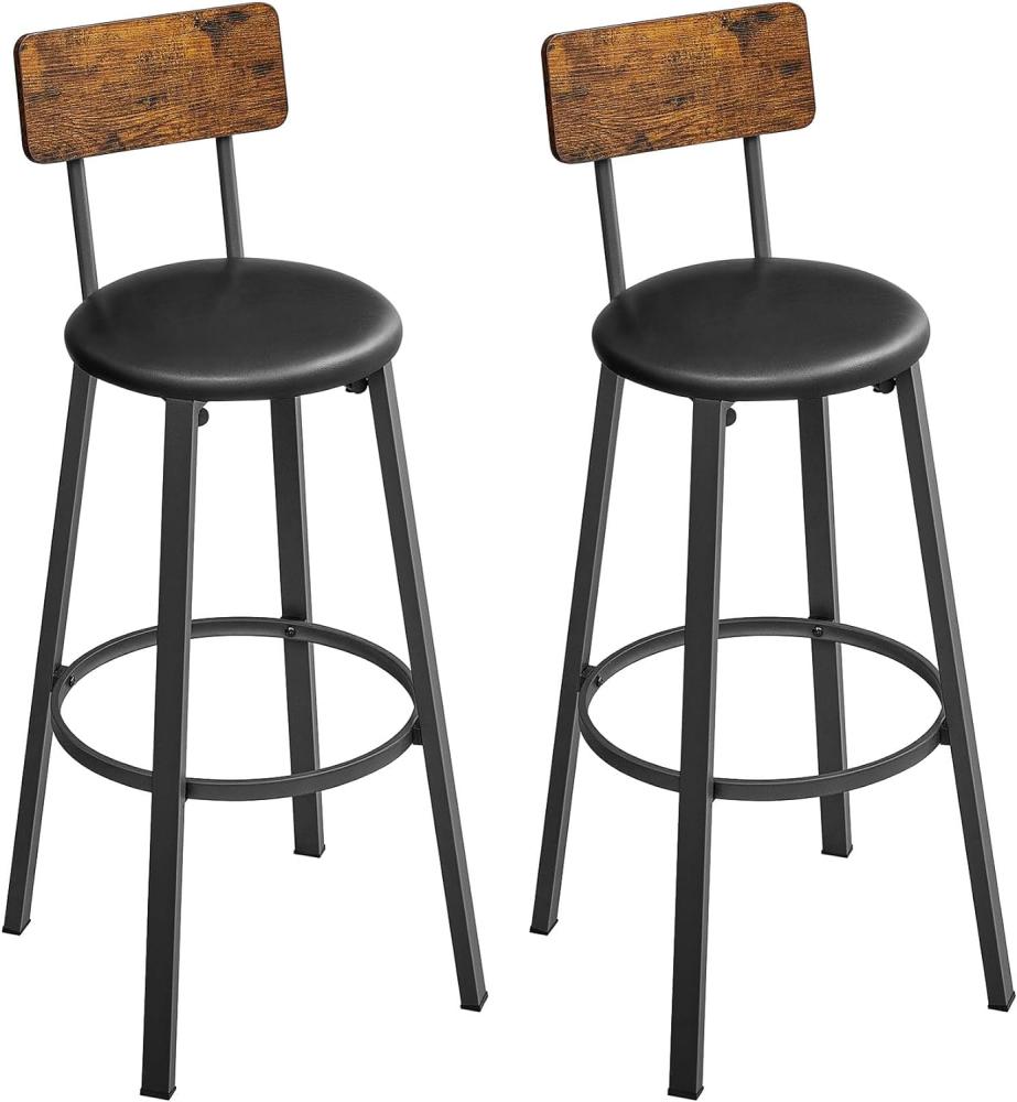 Vasagle Barhocker, 2er Set, Barstühle, 39 x 39 x 100 cm, mit Fußstütze, PU-Bezug, einfacher Aufbau, für Esszimmer, Küche, Theke, Bar, vintagebraun-schwarz LBC069B81 Bild 1