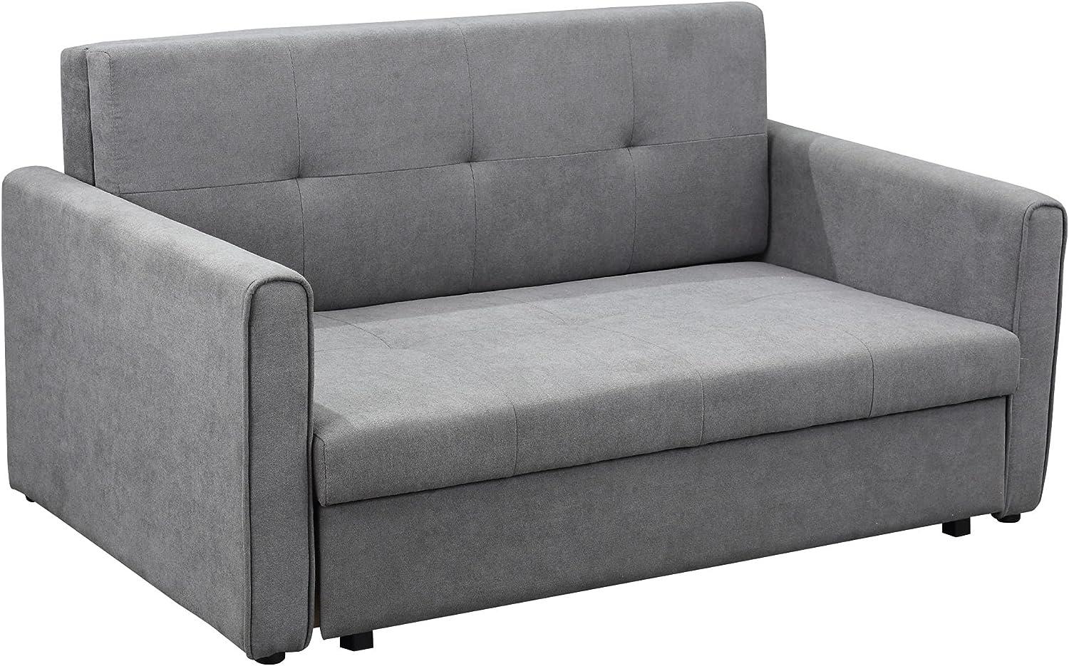 HOMCOM Schlafsofa 2-Sitzer Sofa mit Bettfunktion, Polstersofa mit Stauraum, Rückenkissen, Schlafcouch für Wohnzimmer, Polycotton, Holz, Grau, 152 x 101 x 81 cm Bild 1