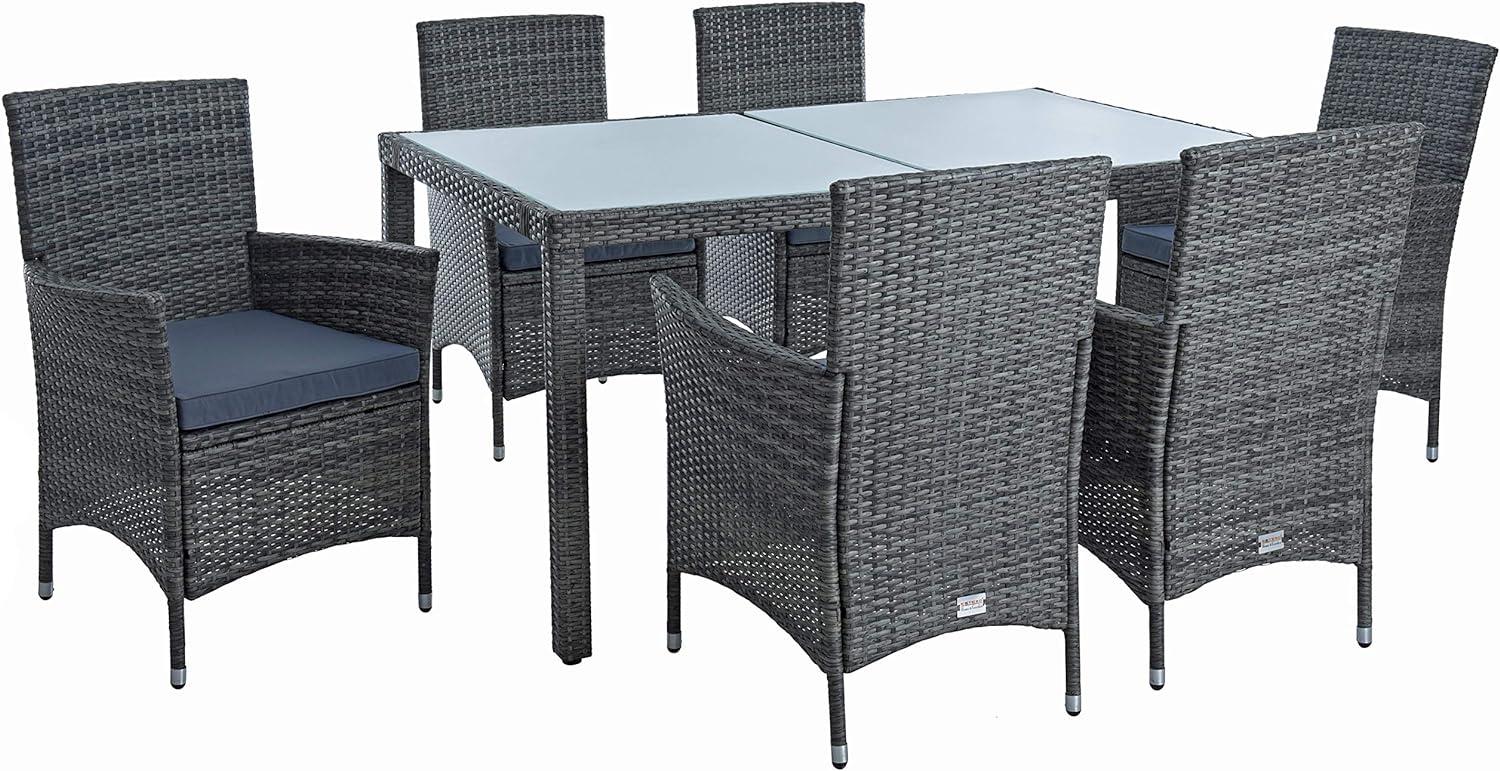 Poly-Rattan Sitzgruppe Essgruppe Gartenmöbel Set 6 Per. Gartenset Anthrazit-Grau Bild 1