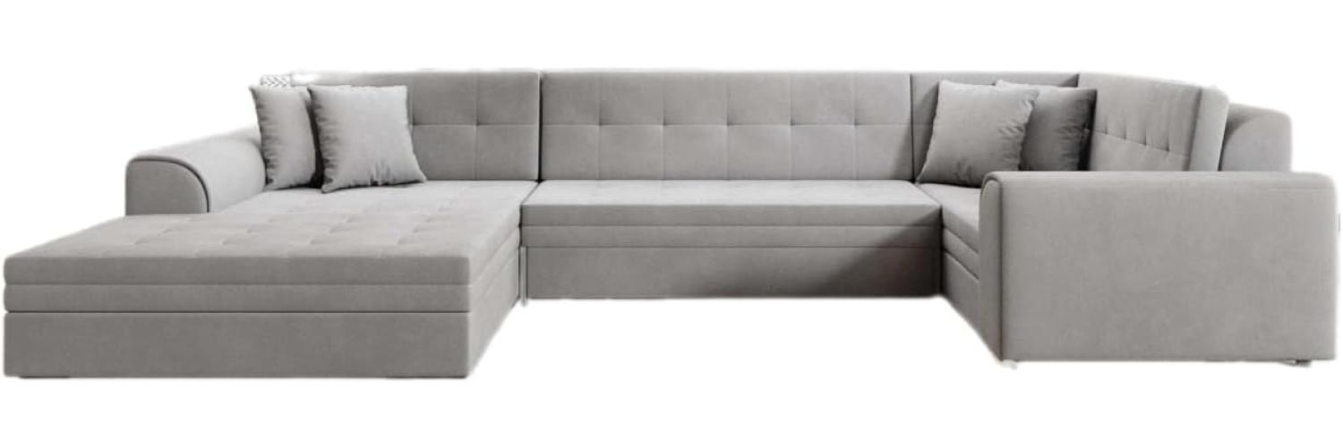 Designer Sofa Velio mit Schlaffunktion Samt Hellgrau Links Bild 1