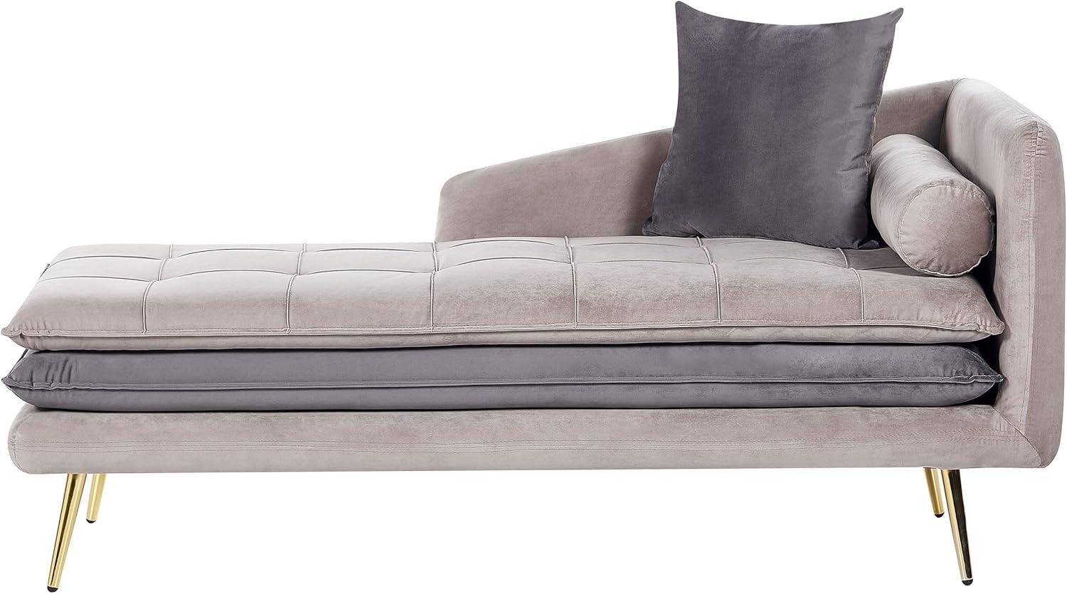 Chaiselongue Samtstoff taupe dunkelgrau rechtsseitig GONESSE Bild 1