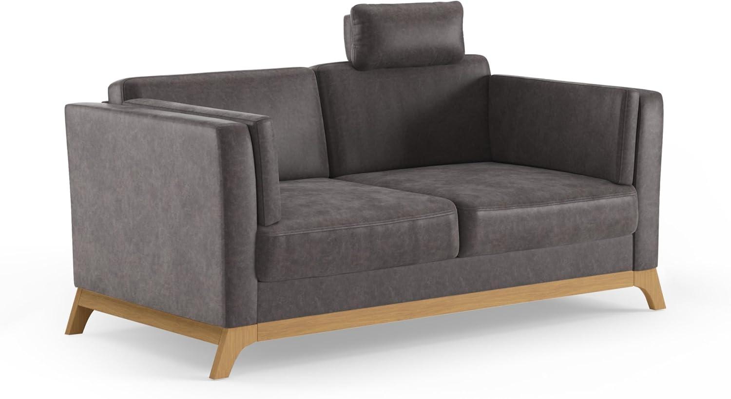 Cavadore 2,5er-Sofa Vida / 2,5-Sitzer Couch im trendigen Design mit massivem Holzrahmen in Eiche, Kopfstütze mit Kuschelkissen / 183 x 84 x 93 / Mikrofaser, Graubraun Bild 1