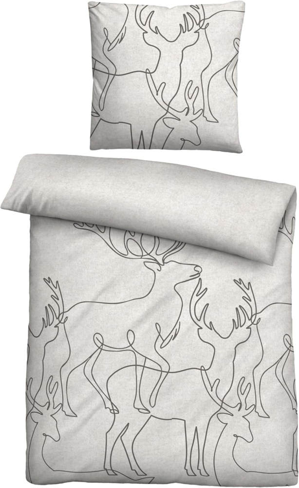 biberna Melange-Flanell Bettwäsche 0840517 HIRSCH, grau, 1x 155x220 cm + 1x 80x80 cm Bild 1
