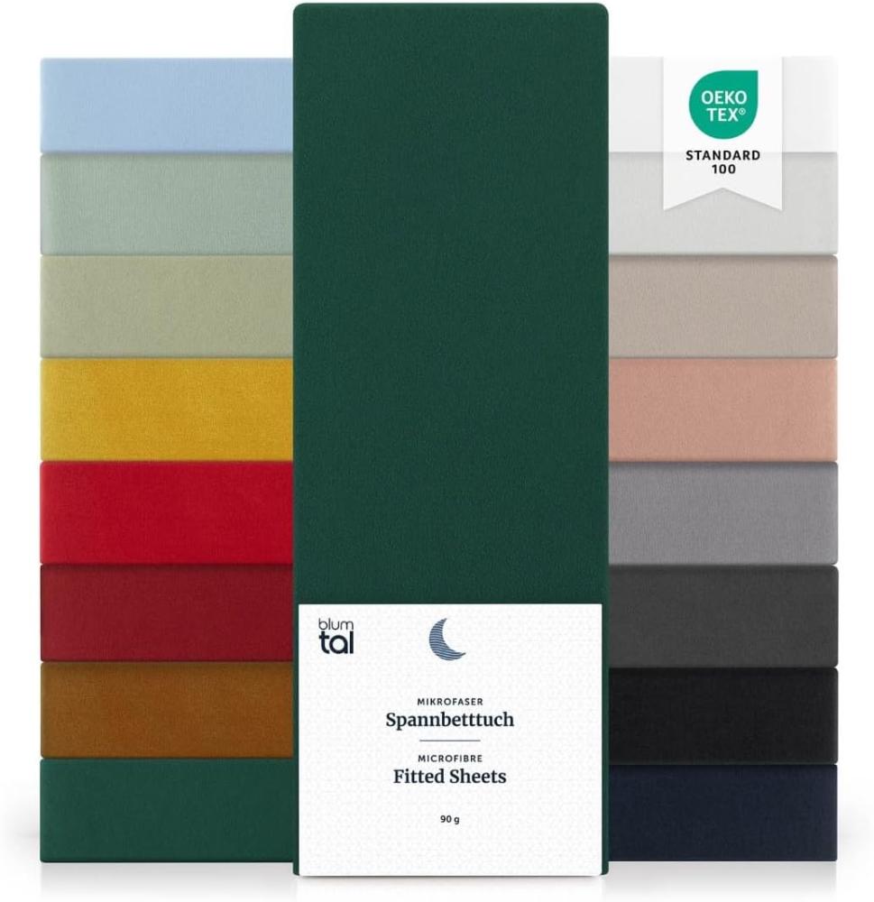 Blumtal® Spannbettlaken 80x200 2er Pack - Spannbettlaken Microfaser - Oekotex zertifiziertes Bettlaken 80x200 cm - Spannbettlaken 80x200 cm 2er Pack - Spannbettücher 80x200 -Laken 80x200 - Dunkelgrün Bild 1
